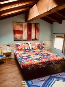 1 dormitorio con 1 cama con un edredón colorido en La Casa Ponca, en Cormòns