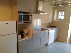 a kitchen with a white refrigerator and a microwave at au pecheu in Onzain
