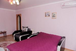 エレツにあるApartment Cherokmanovaのピンクの壁のベッドルーム1室(ベッド2台付)