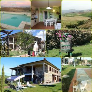 eine Collage von Bildern von Häusern und Gärten in der Unterkunft Agriturismo La Spiga in Montecatini Val di Cecina