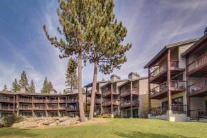 Un edificio de apartamentos con un árbol delante. en Brockway Springs #36, en Kings Beach