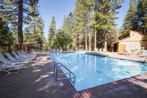 a large swimming pool with chairs and trees at Nordic Retreat in Kings Beach