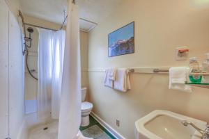 a bathroom with a toilet and a sink and a shower at Longs Peak Cabin in Estes Park +15 photos