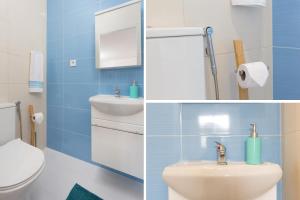 2 Bilder eines Badezimmers mit WC und Waschbecken in der Unterkunft Lisbon Zoo House II in Lissabon