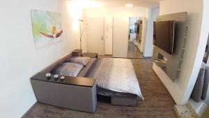 1 dormitorio con 1 cama en una habitación en Ferienwohnung Siebenstern Jena en Jena