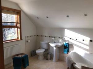 un bagno bianco con lavandino e WC di Lazy Daze Cottage a Horsham