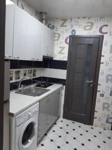 una cucina con lavandino e lavatrice di Квартира студія подобово 1 a Lviv
