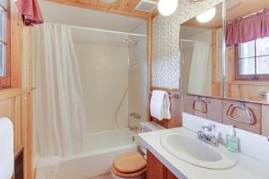 Un baño con lavabo, ducha e inodoro. en Avery West Shore Cabin, en McCall 22 fotos más