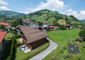 an aerial view of a small village in the mountains at Feriendorf Wildschönau in Niederau