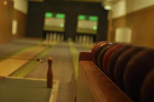 une piste de bowling avec une broche au milieu dans l'établissement Landgasthof Lang Zum Adler, à Oberkalbach