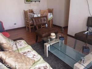 a living room with a couch and a glass table at Relajado y central in Rancagua