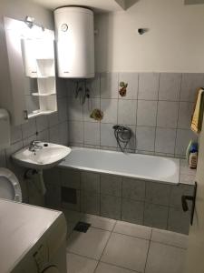 uma casa de banho com uma banheira branca e um lavatório. em Private Apartman em Berane