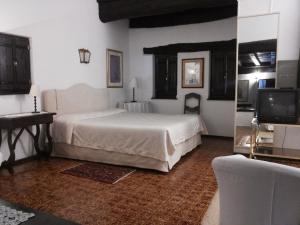 a bedroom with a white bed and a television at Motto del Gallo in Taverne