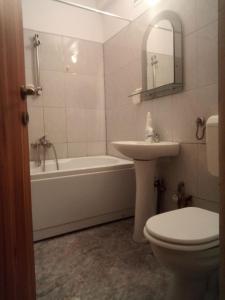 uma casa de banho com um lavatório, uma banheira e um WC. em Ultracentral apartment bulevard regele mihai nr 10, sc a ap 16 em Timisoara