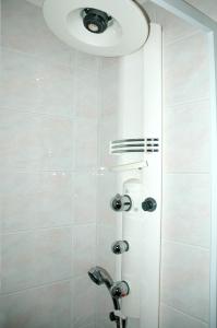 a bathroom with a shower with a light at Hotel Giotto in Turin