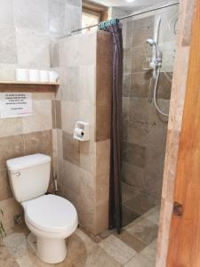 ein Bad mit einem WC und einer Dusche in der Unterkunft Lazi Beach Club Resort in Siquijor