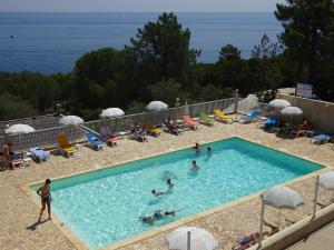 eine Gruppe von Personen, die in einem Schwimmbad schwimmen in der Unterkunft Camping Mozziconaccio in Tarcu