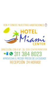 um cartaz para o hotel Miami center em Hotel Miami center em Montería