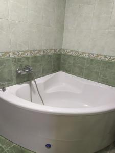 eine Badewanne mit einem Wasserhahn im Bad in der Unterkunft Садиба у Богдана in Skole