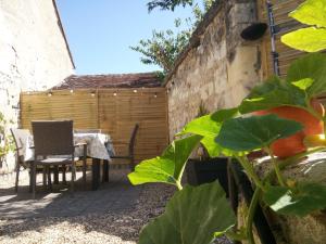 eine Terrasse mit Tisch und Stühlen und einem Zaun in der Unterkunft Mini Tribu de Beauval 2ch Saint Aignan jardin et parking privé in Saint-Aignan