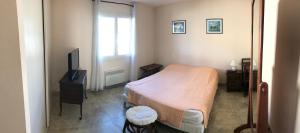 ヴィルヌーヴ・レ・ベジエにあるChambre 2 BEZIERS VILLENEUVEの小さなベッドルーム(ベッド1台、テレビ付)