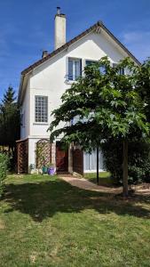 une maison blanche avec un arbre en face dans l'établissement Appartement les Acacias, à Clamart