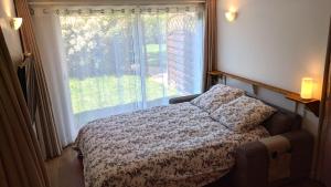um quarto com uma cama em frente a uma janela em Appartement les Acacias em Clamart