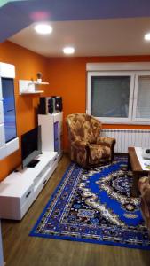 a living room with a television and a chair and a rug at Maja in Velika Gorica