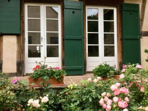 two doors and flowers in front of a house at Gîte Les Chotzi's in Maennolsheim