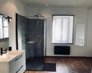 a large bathroom with a shower and a sink at gite la Bohème des Ardennes in Vireux-Wallerand