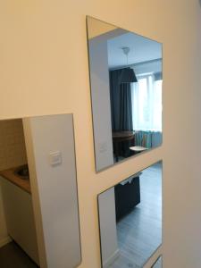 lustro na ścianie w pokoju w obiekcie Apartament No 23 w Łodzi