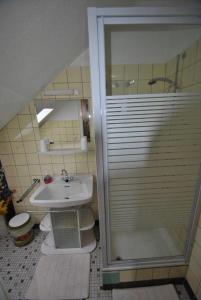 Ett badrum på Haus Rehblick FeWo-OG-3