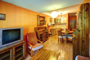 a living room with a television and a dining room at Apartmány Donovaly in Donovaly