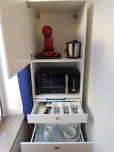 ニュルンベルクにあるApartments Blumenthalの小さなキッチン(電子レンジ、食器棚付)