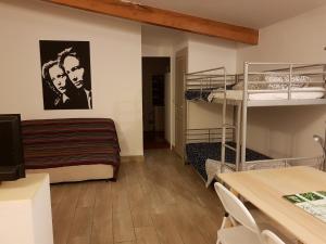 une chambre avec deux lits superposés et un bureau dans l'établissement MARTIN's COTTAGE Tourrettes, à Tourrettes 49 autres photos