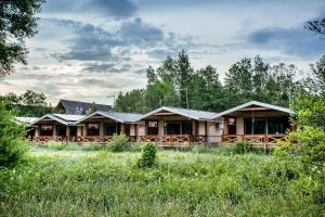 阿洛維察的住宿－Bliżej Natury，田野上的一排木房子