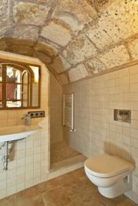 a bathroom with a toilet and a shower at Villa Can Bassa Muro in Muro