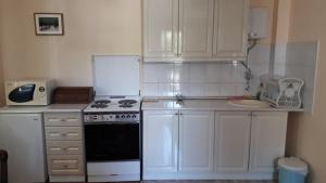 una cucina con armadi bianchi e piano cottura di Enjoy Zlatibor a Zlatibor