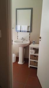 a bathroom with a sink and a mirror at Lucias Cottage in Cape Town