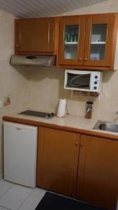 a small kitchen with a microwave and a sink at La petite bourgeoise in Petit-Bourg