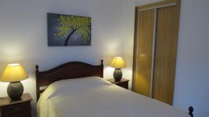1 dormitorio con 1 cama y 2 mesitas de noche con lámparas en Solar de Maceira en Seia
