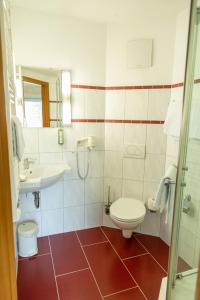 a bathroom with a toilet and a sink at Gästehaus Kloster Nimbschen in Grimma