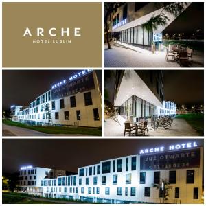 a series of four pictures of a hotel at Arche Hotel Lublin in Lublin