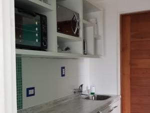 a kitchen with a sink and a microwave at Tiny Apartment Las Puyas Ocean View in Boca Pupuya