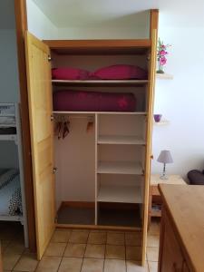 a cupboard with shelves in a bedroom at Studio Le Marquis 2 in Morzine