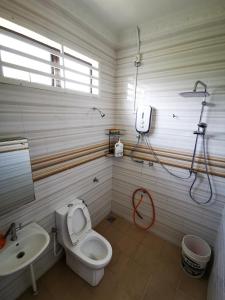 a bathroom with a toilet and a sink at Amera Homestay in Cukai