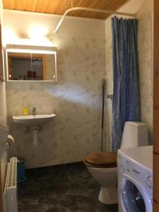 a bathroom with a toilet and a sink at Lilla Lilo Gården in Östersund +15 photos