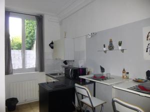 a small kitchen with a counter and a sink at Studio Saint merry Fontainebleau in Fontainebleau