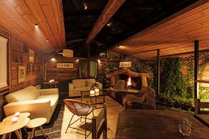 un soggiorno con divano e camino di Newen B&B a Pucón