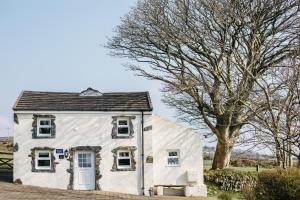 a small white house with a tree in the background at Ballachrink Farm Cottages in Laxey